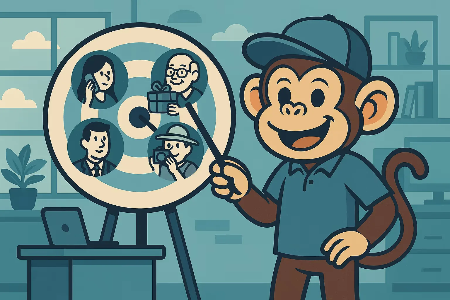 Monkey pointing at customer avatar images.