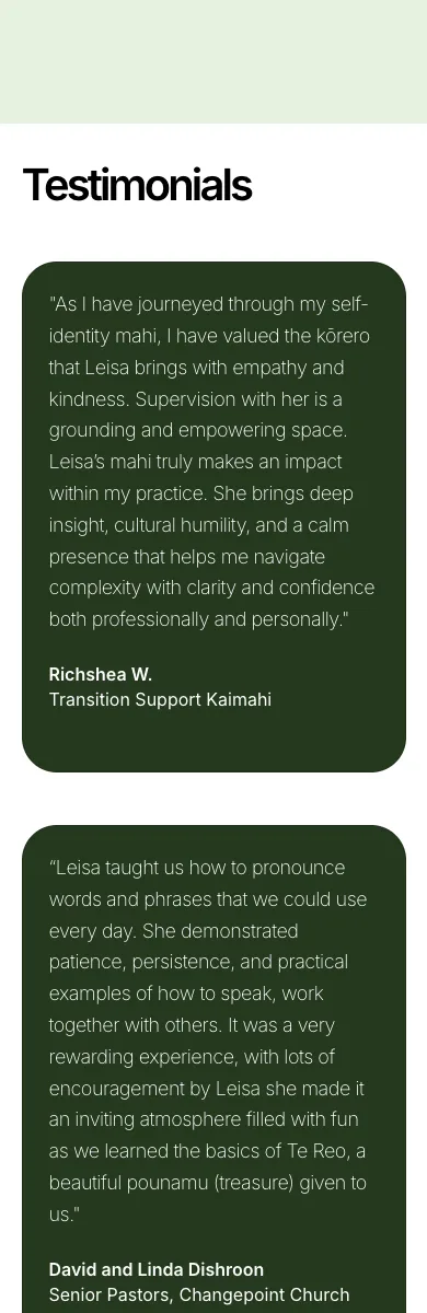 Leisa Moorhouse mobile homepage screenshot