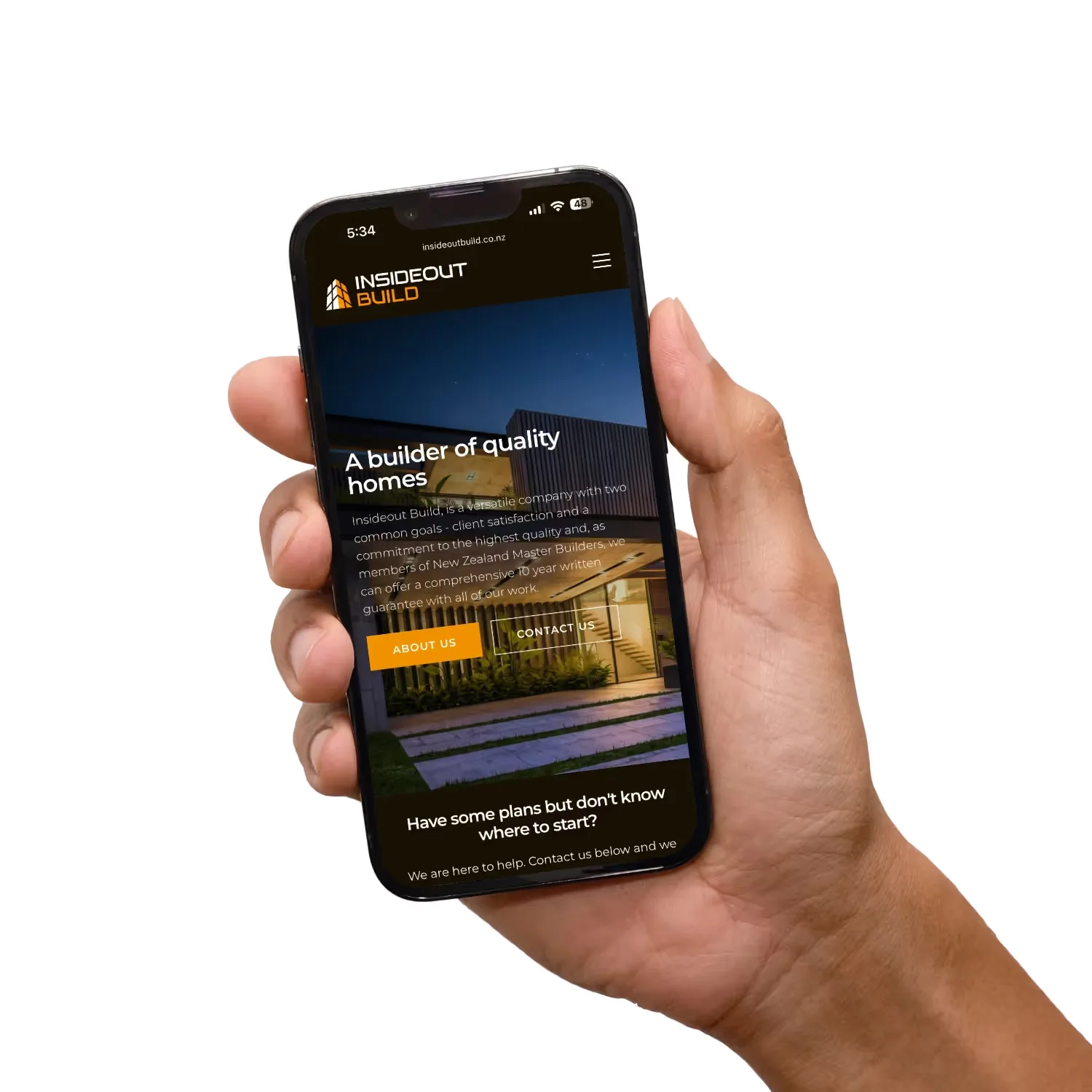 Hand holding iPhone with Insight building website
