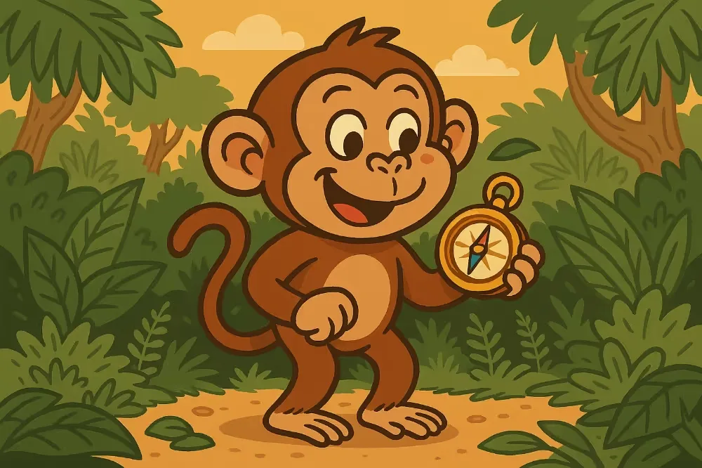 Monkey using a compass to navigate.