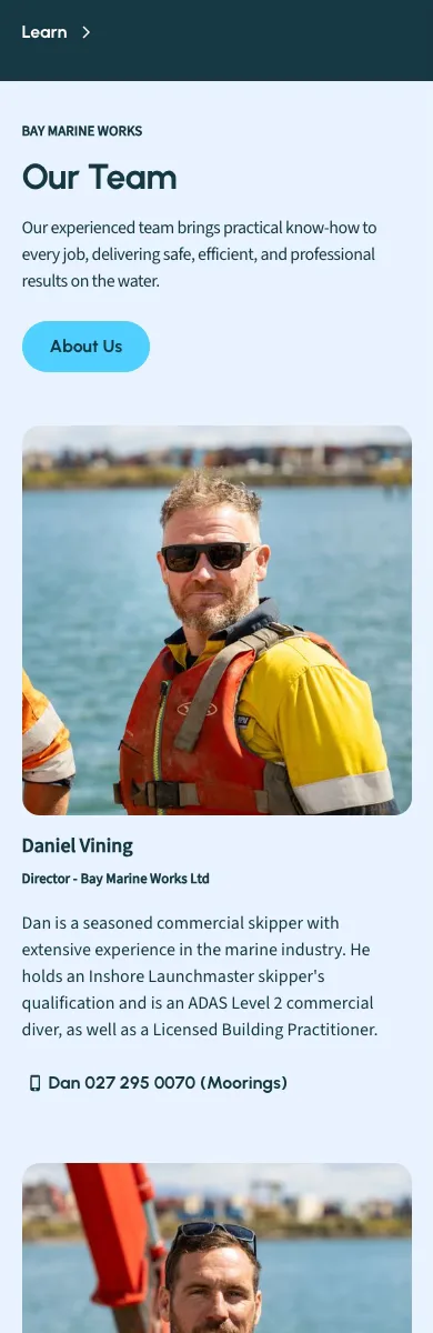 Bay Marine Works mobile homepage screenshot