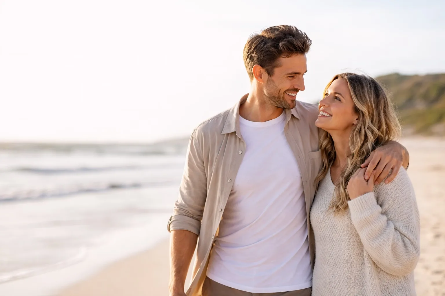 Couple walking on beach