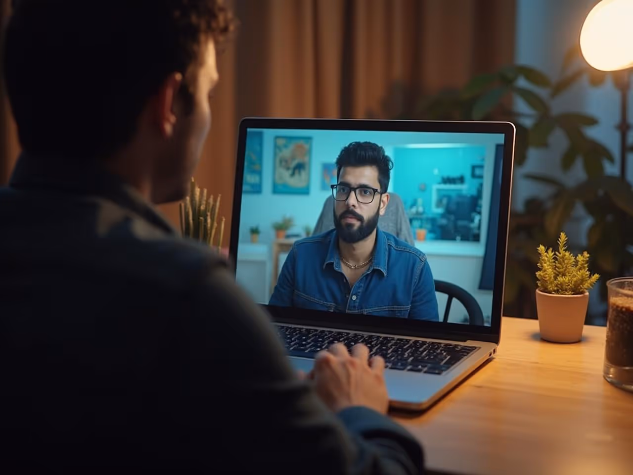 Man on Zoom call with another man on a laptop in a home. 
