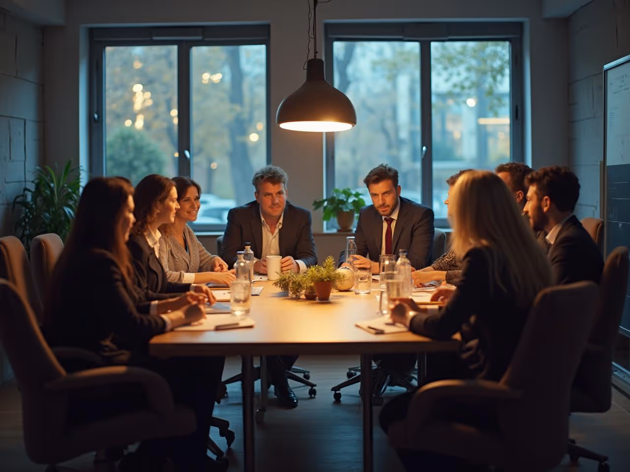 Advertising agency with people sitting around a table. 