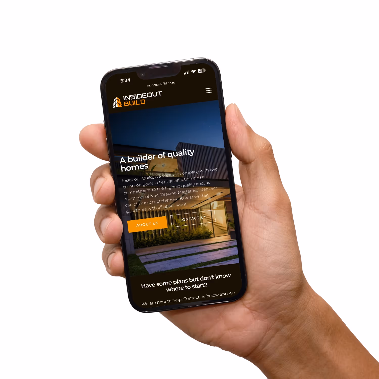 Hand holding iPhone with Insight building website